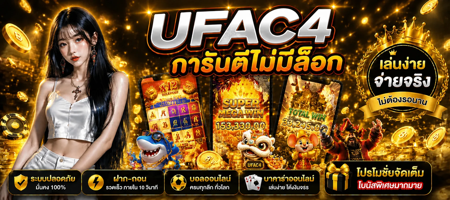 แบนเนอร์ UFAC4 สล็อตออนไลน์และเกมหลายค่าย